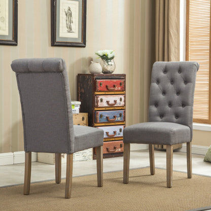 US Local Habit Solid Wood Tufted Parsons Dining Chair, Set Of 2, Grey