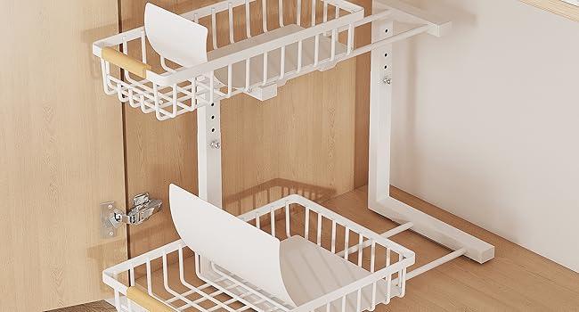 US Local Metal Adjustable Height Two-Tier Drawer Kitchen Bathroom Under Sink Storage Rack