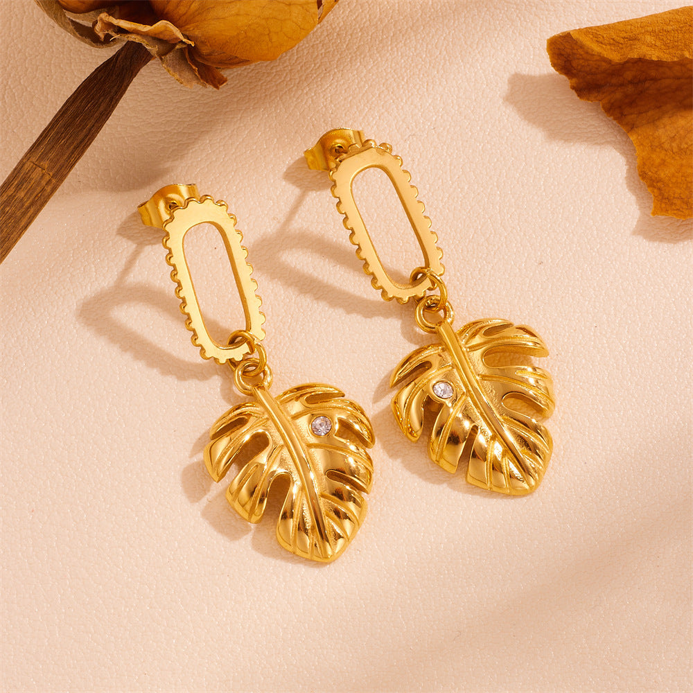 European And American Tassel Leaves Stainless Steel Non-fading Twist Earrings