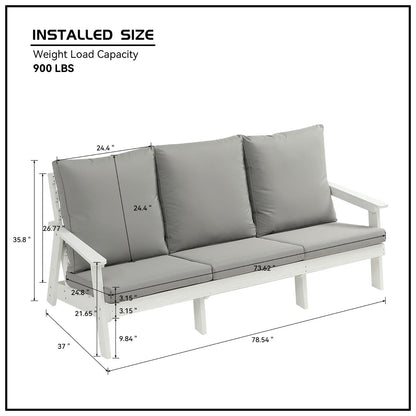 US Local HIPS 3 Seater Sofa With Cushion, Wood Grain Outdoor Garden Sofa,White Grey