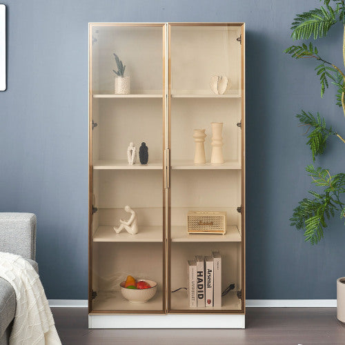UK Local LED Display Cabinet, Clear Display Case For Figures, Storage Shelves With Tempered Glass Door, Storage Cabinet Floor Standing Transparent Showcase 160x80x40 Cm White