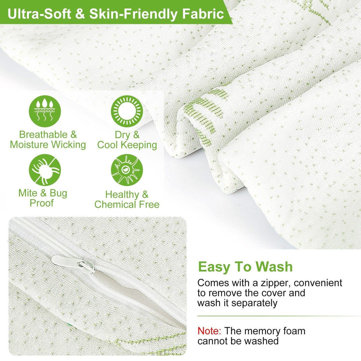 US Local 1Pc Bamboo Memory Foam Sleep Pillow Contoured Cervical Orthopedic Pillow Neck Support Breath Pillow