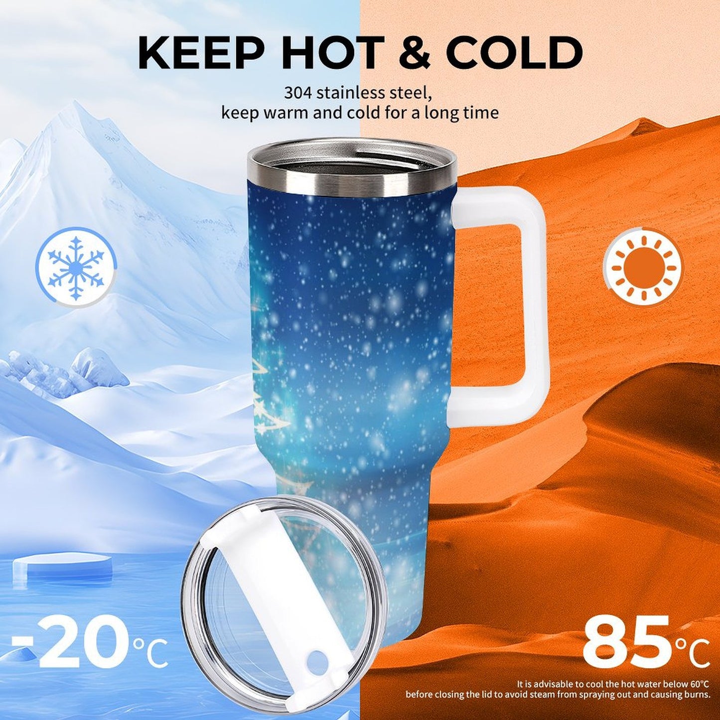 PHDT00103 POD US Local Tumbler 40 oz Large Capacity Car Cup Christmas Tree, Stars, Winter