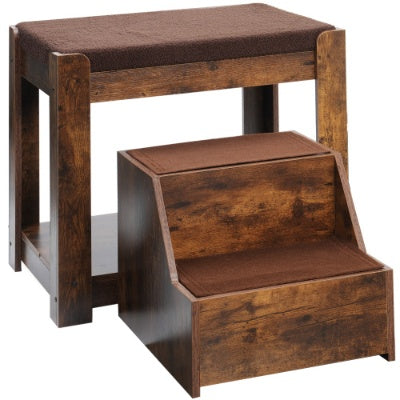 US Local Pet Bunk Bed With Removable Step For Dogs And Cats, Multi-Level Bed Window Perch Seat Platform With Cushion And Cat Scratch Pad, Indoor Use