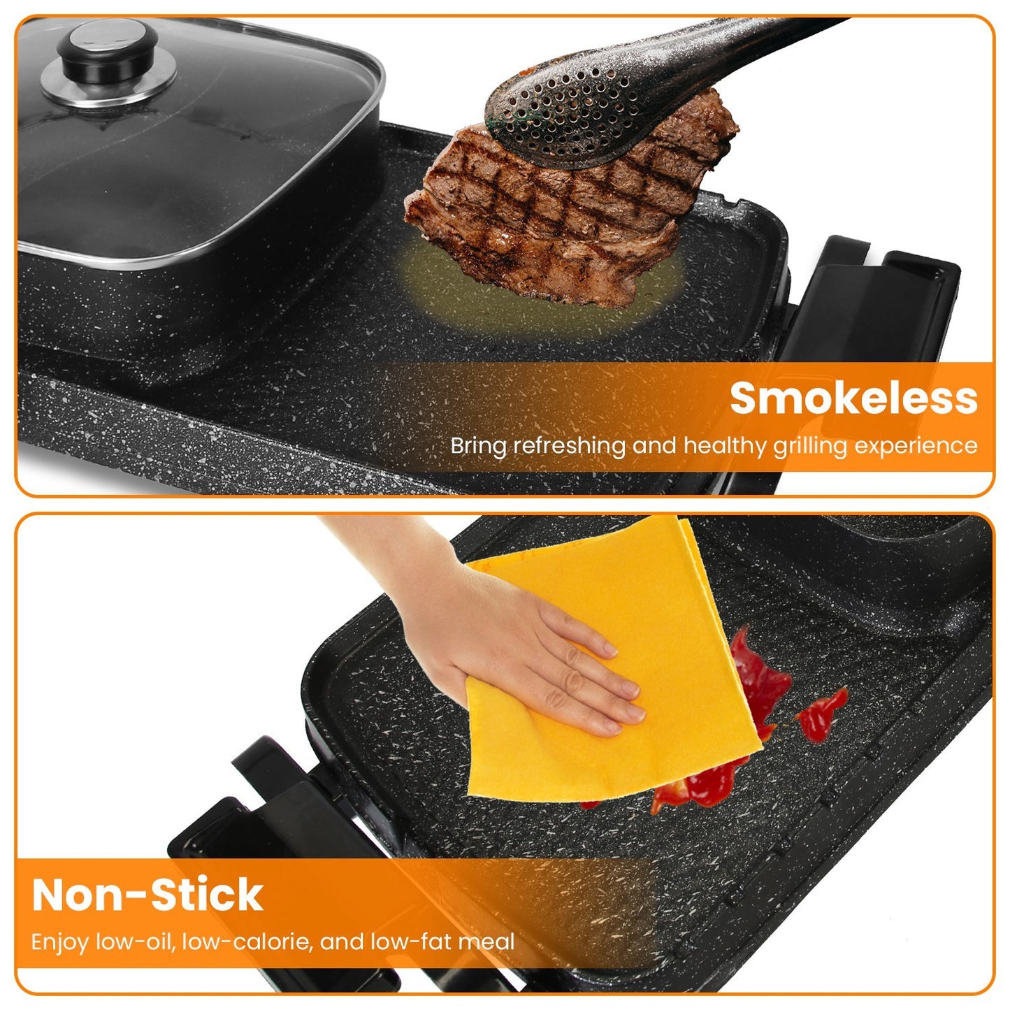 US Local 2 In 1 Electric Hot Pot With Grill 2800W Smokeless Non-Stick Korean BBQ Grill Shabu Shabu Hot Pot Combo With Independent Temperature Control 5 Gears Firepower For 3-10 People