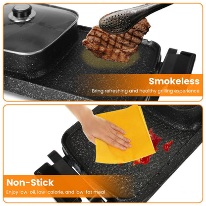 US Local 2 In 1 Electric Hot Pot With Grill 2800W Smokeless Non-Stick Korean BBQ Grill Shabu Shabu Hot Pot Combo With Independent Temperature Control 5 Gears Firepower For 3-10 People