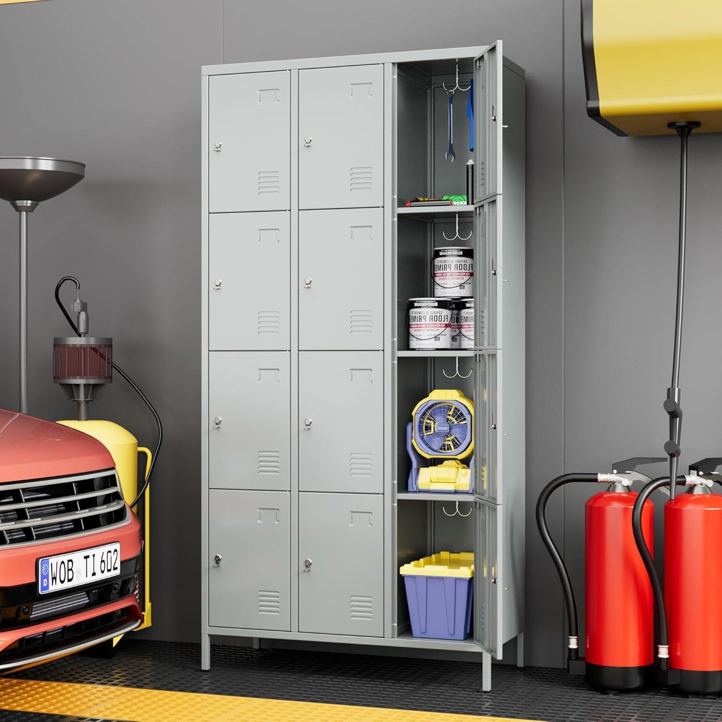 US Local Metal Lockers For Employees With 12 Door & Hooks,Metal Storage Locker With Lock And Card Slot For School Office Garage Gym Bedroom Home,Assembly Required,12 Doors Light Grey