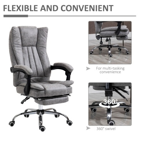 UK Local Vinsetto Home Office Chair Microfibre Desk Chair With Reclining Function Armrests Swivel Wheels Footrest Grey