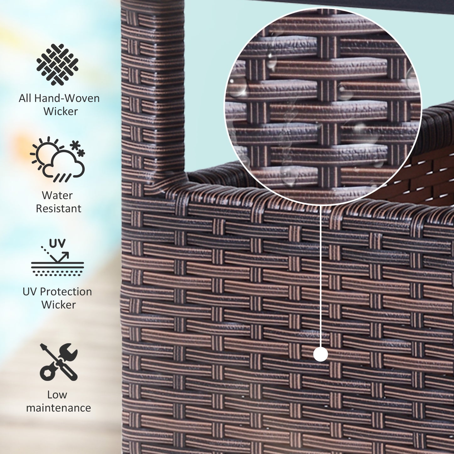 US Local Rattan Wicker Outdoor Accent Table With Patio Umbrella Hole, Convenient For Garden