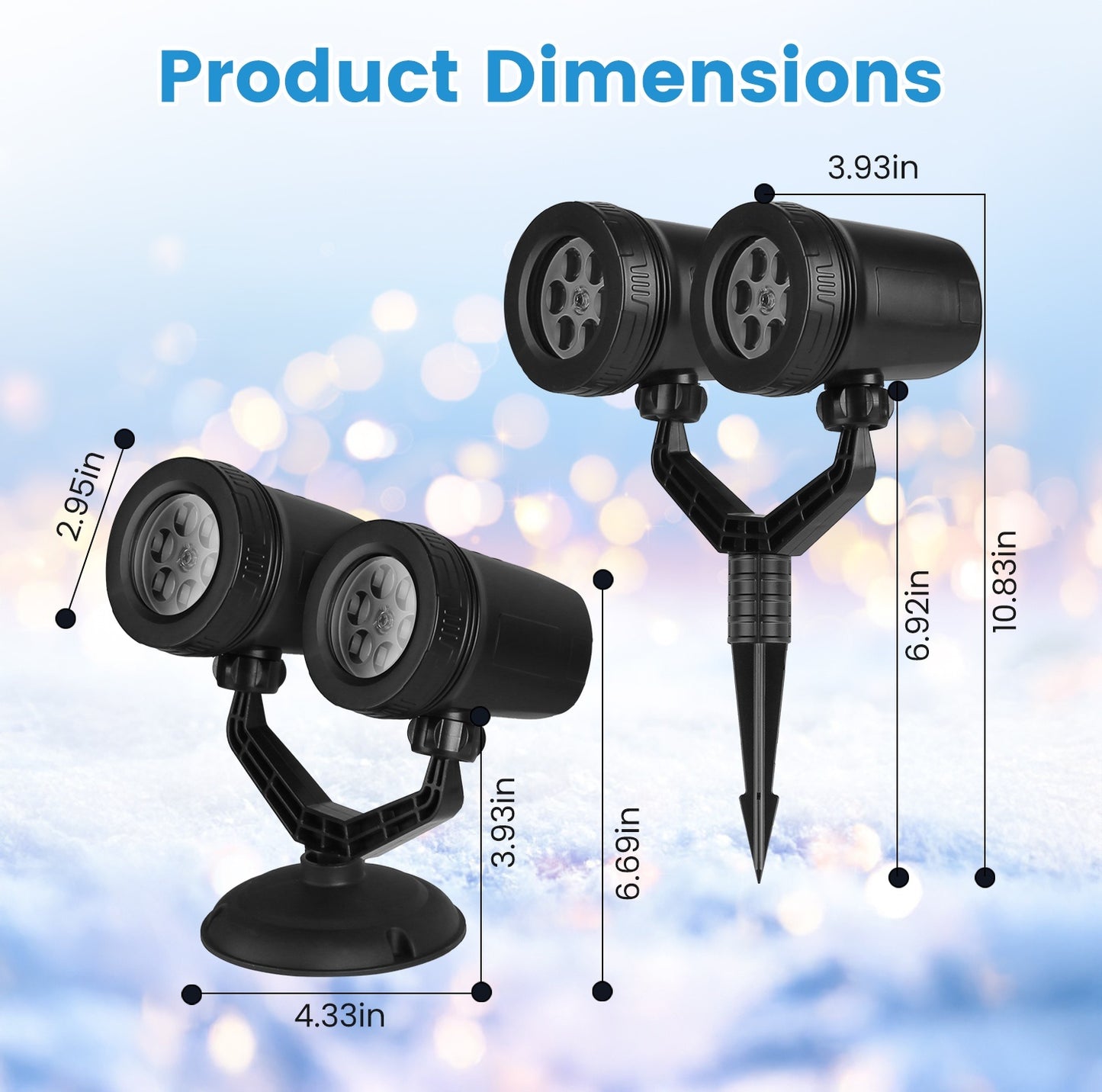 US Local 1Pc Christmas Snowflake Projector Light Dual Head LED Stake Light IP44 Waterproof Xmas Decoration For Holiday Indoor Outdoor Use Garden Patio Wall Decor