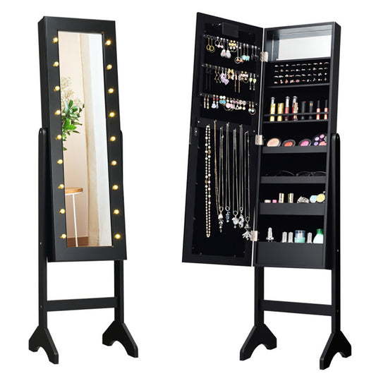 US Local Mirrored Standing Jewelry Armoire Cabinet With LED Lights