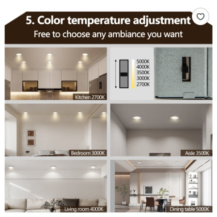 US Local 12-Pack 4 Inch Ultra-Thin LED Recessed Ceiling Light With Junction Box, 2700K-5000K Dimmable Color Changing Downlight, 9W 810LM, Easy Install, Ideal For Kitchen, Bedroom, Basement