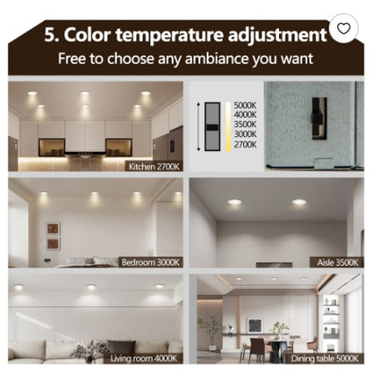 US Local 12-Pack 4 Inch Ultra-Thin LED Recessed Ceiling Light With Junction Box, 2700K-5000K Dimmable Color Changing Downlight, 9W 810LM, Easy Install, Ideal For Kitchen, Bedroom, Basement