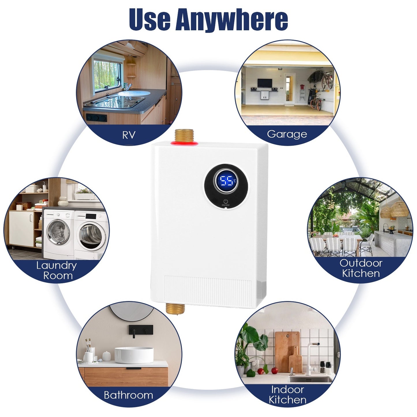 US Local 3000W Electric Tankless Water Heater Instant Mini Hot Water Heater With Digital Display For Kitchen RV Sink Bathroom