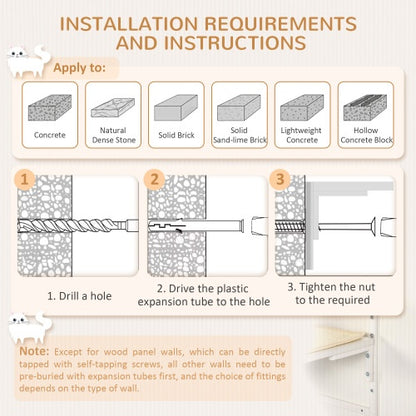US Local PawHut 6-pc Modern Cat Wall Shelves For Indoor Cats, Height Adjustable Jumping Platforms