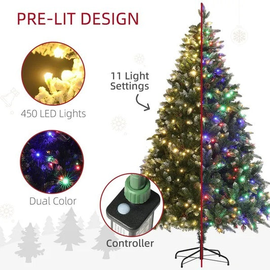 CA Local 7 ft Prelit Artificial Christmas Tree With Dual Colour LED Light, Hinged Xmas Tree For Home Office Holiday