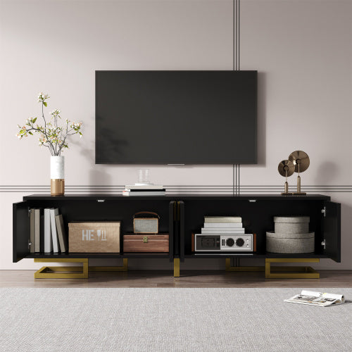 UK Local TV Cabinet, TV Stand With Textured Doors, TV Furniture, Golden Handles And Golden Legs