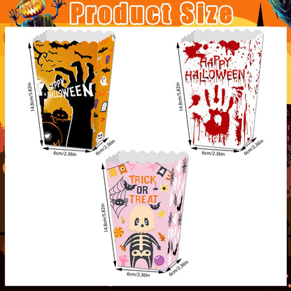 US Local 12Pcs Halloween Popcorn Box 3 Style Trick Or Treating Snack Treat Box Bloodstain Ghost Castle Bat Pattern Candy Cookie Container For Halloween Party Supplies