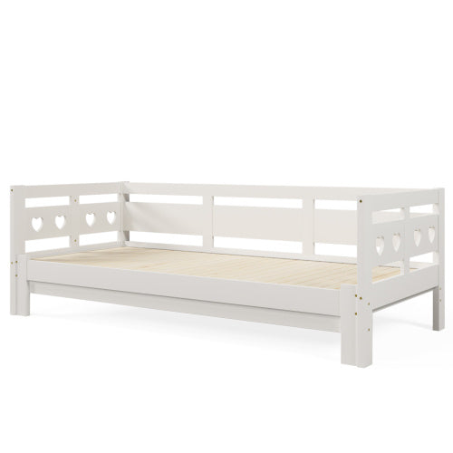 UK Local Daybed Cabin Bed Wooden 3FT Single Sofa Guest Bed Sofa Bed, Pull Out Trundle Wooden Bed Heart-Shaped For Children Adults Bed For Living Room And Bedroom -90 X190 Cm -White