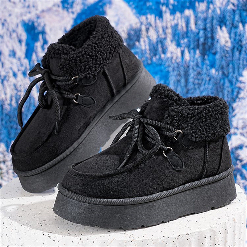Thick Bottom Fleece-lined Snow Boots Women's Fur Integrated Casual Cotton-padded Shoes