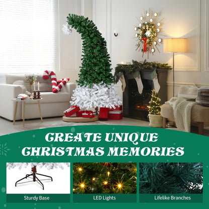 US Local 6 FT Santa Hat Style Pre-lit Christmas Tree, Hinged Artificial Xmas Tree Pine Tree With 250 Warm White Lights, 839 Branch Tips For Holiday Party Store Office Home, Green & White