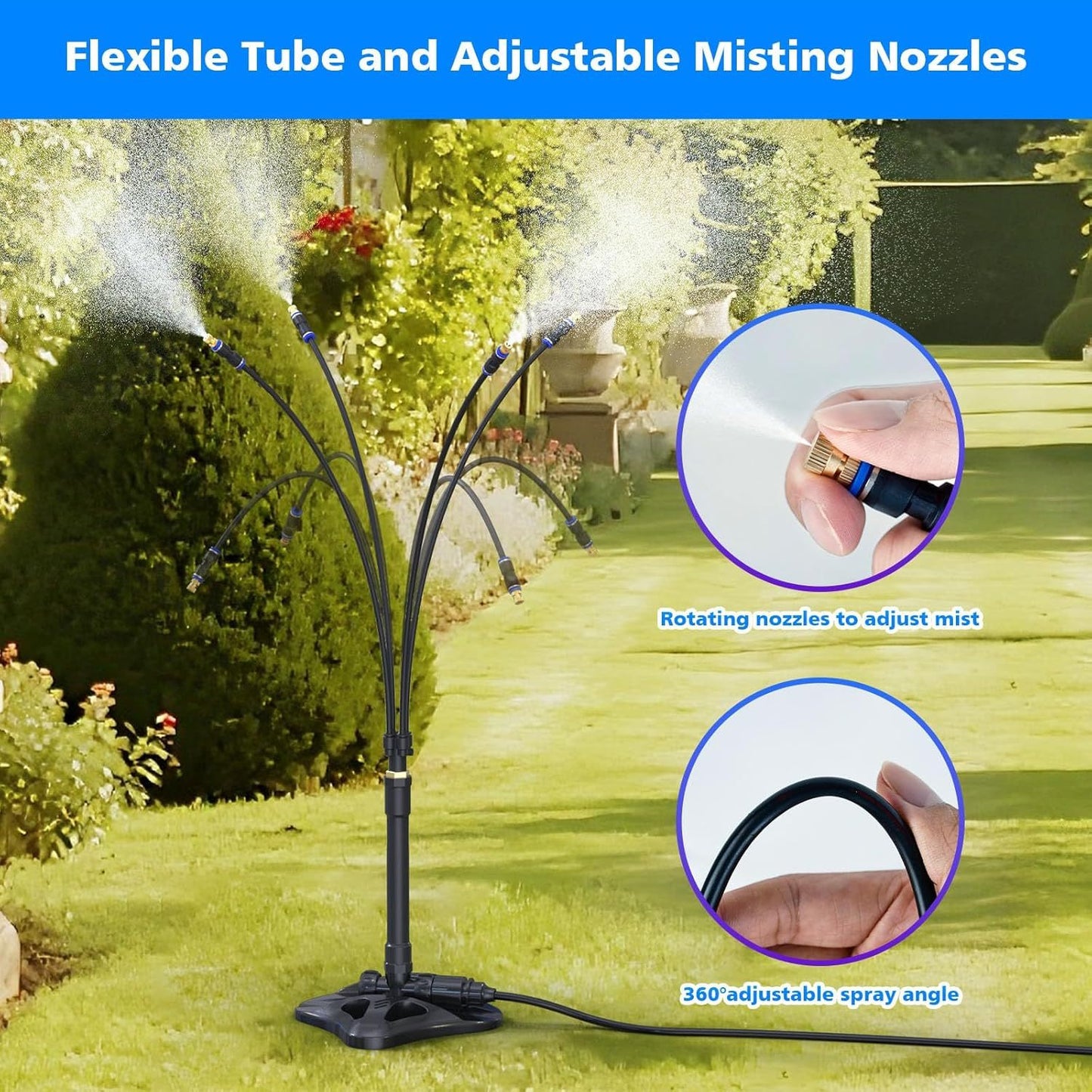 UK Local Outdoor Misting Cooling System Standing Patio Misting System, 8M Portable Mister System For Outdoor Garden BBQ Party Tanning Pool Beach Cooling Water Playing