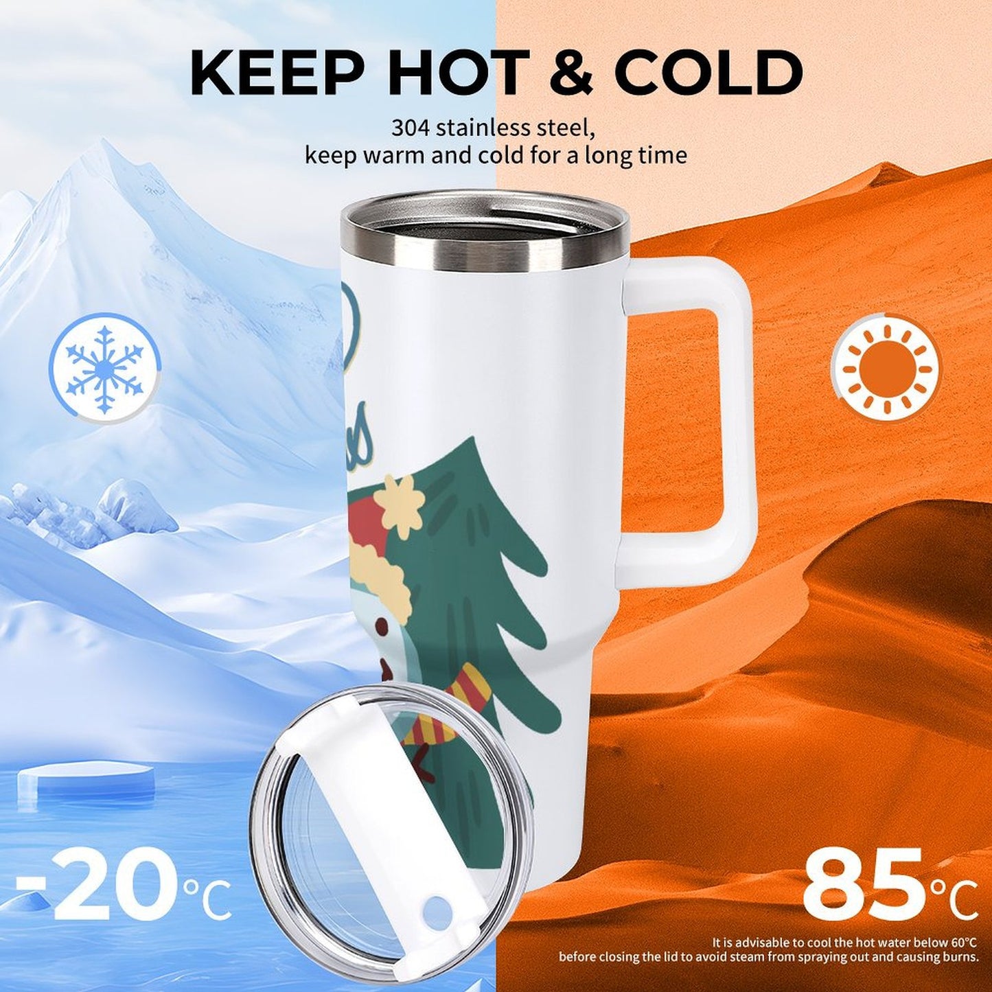 POD US Local 40oz Large Capacity Car Cup Christmas Tree Snowman