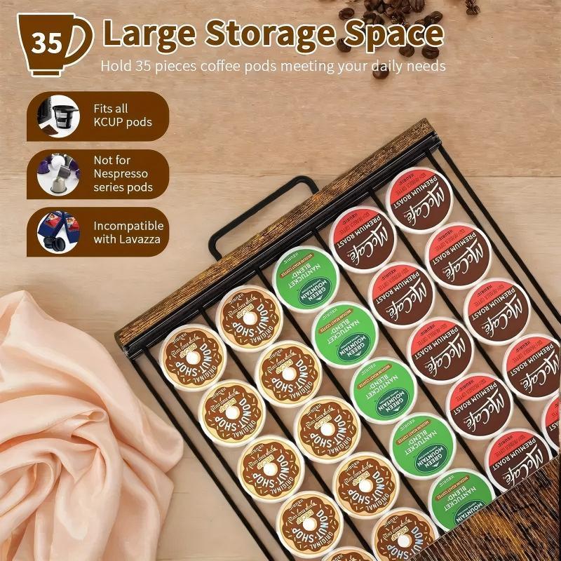 Coffee Maker Storage Rack Coffee Bean Accessories Organizer Sturdy K-Cup Storage Drawer With Cup Holder Coffee Maker Stand Kitchen And Office Countertop Storage Rack