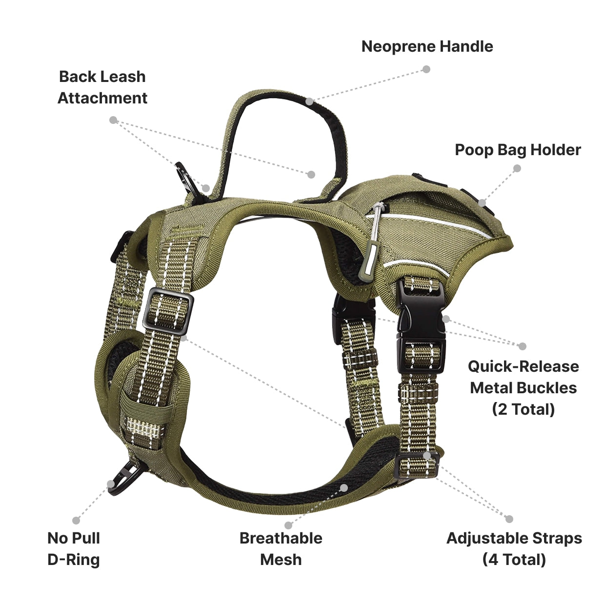 US Local PETMARVEL High-Perfomance Tactical Dog Harness With Poop Bag Holder, No Pull Front Clip & Metal Buckles, Brown S