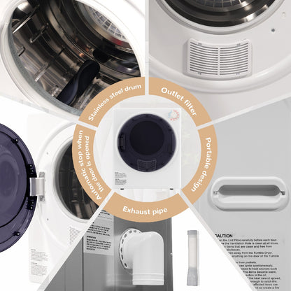 US Local Only Supports Self Pickup-Portable Dryer, Electric Dryer With Stainless Steel Inner Drum For Apartments, RVs, Dorms, Compact Dryer For Tight Spaces