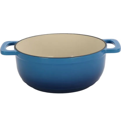 US Local Cast Iron 6QT Cooking Pot - Gradient Blue - Includes Two Silicone Gloves - Enamel Pot