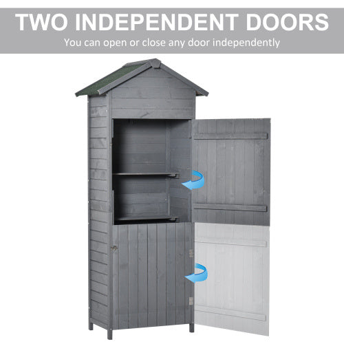 UK Local Outsunny Wooden Garden Storage Shed Utility Gardener Cabinet W 3 Shelves, Tilted-felt Roof And Two Lockable Doors, 79cm X 49cm X 191.5cm, Dark Grey