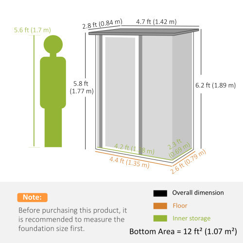 UK Local Outsunny 5ft X 3ft Metal Garden Storage Shed, Outdoor Tool Shed With Sloped Roof, Lockable Door For Tools, Equipment, Brown