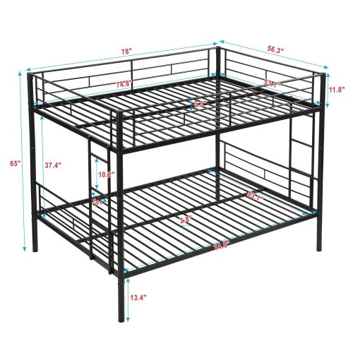 US Local Full Over Full With Trundle Metal Bunk Bed , No Box Spring Needed, Easy Assemble