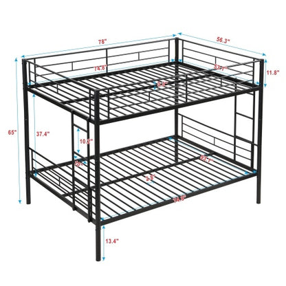 US Local Full Over Full With Trundle Metal Bunk Bed , No Box Spring Needed, Easy Assemble