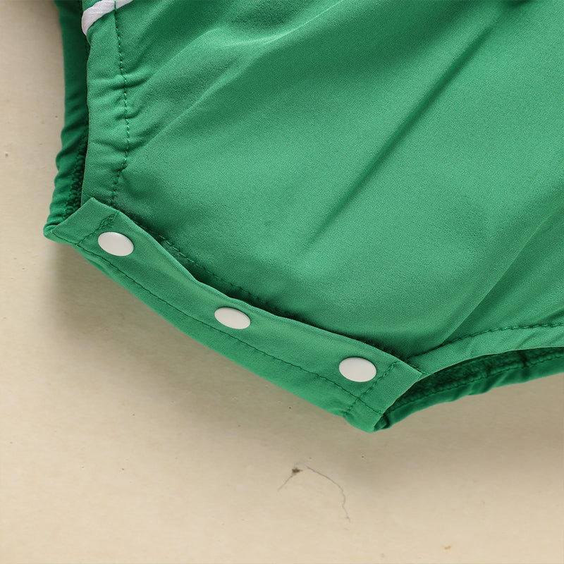 US Local Baby Green Lapel Short Sleeve Romper Clover Print Button Detail Playsuit With Snap Closure