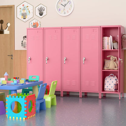 US Local Aobabo Metal Metal Storage Locker For Employees, Lockable 1 Door With Towel Rack And 2 Side Pegboards With Hooks For School Office Gym Home, Assembly Required Pink