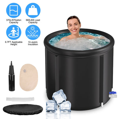 US Local 1Pc 97Gal Large Size Ice BathTub With Cover For Adults Athletes Recovery Cold Water Therapy Outdoor Portable Cold Plunge Tub 660LBS Load Capacity 33.46x33.46x29.52in