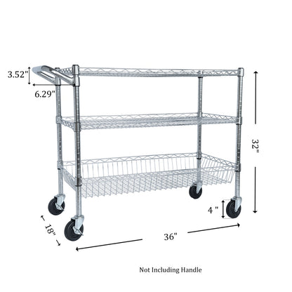 US Local Heavy Duty Rolling Utility Cart,3 Tier Rolling Carts With Wheels,with Handle Bar  Shelf Liners,36X18X32  Storage Cart For Kitchen,Restaurant,Plant Display,Chrome