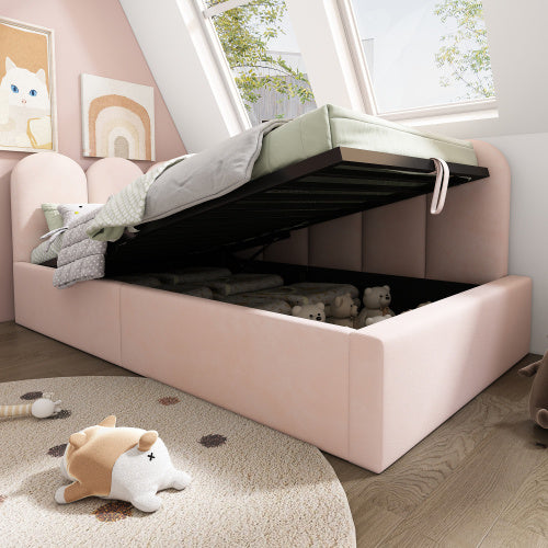 UK Local Upholstered Daybed Bed With Storage,Ottoman Bed 3FT Single Sofa Bed 90X190cm, Daybed With Hydraulic Storage Bed Frame, With Metal Slatted Frame, Velvet,  No Mattress