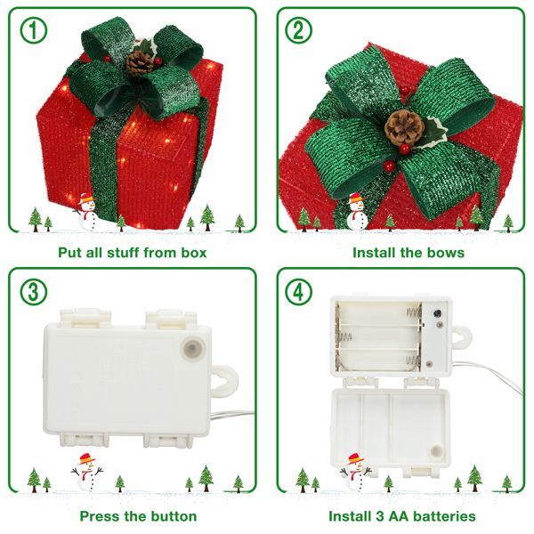 US Local Box ABS Plastic Frame LED60 Light Warm White Light Three-Piece Set Onion Cloth Christmas Gift Box