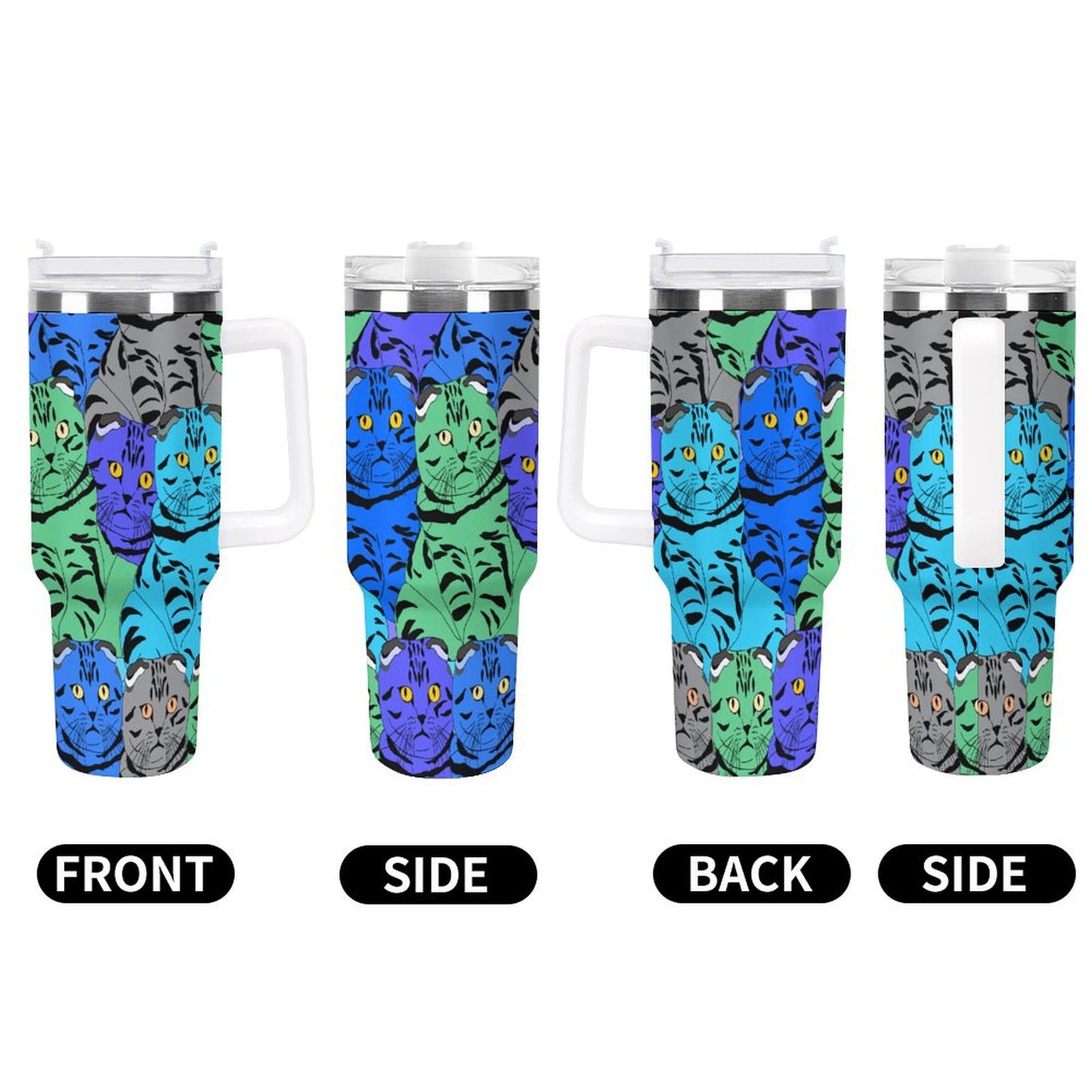 PHDT00347 POD US Local Tumbler 40 oz Large Capacity Car Cup Colorful Cat, Stacked