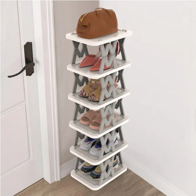 US Local 6 Tier Foldable Shoe Rack Vertical Shoe Organizer Narrow Shoe Rack