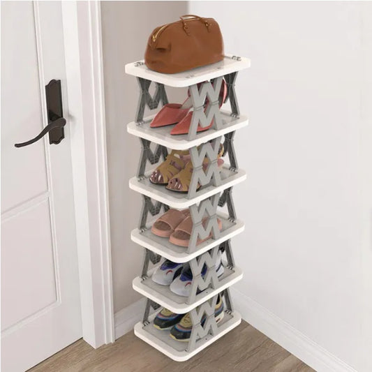 US Local 6 Tier Foldable Shoe Rack Vertical Shoe Organizer Narrow Shoe Rack