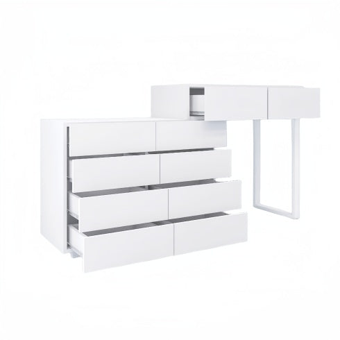 US Local Extended Desktop 10 Drawers Chest Of Drawer Without Handle White Color Vanity