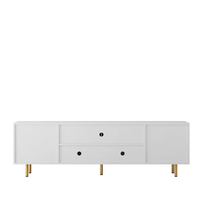 US Local White Modern TV Stand Fluted T, Entertainment Center With Storage Doors, TV Console Media Cabinet, For 55 Inch TV, Living Room