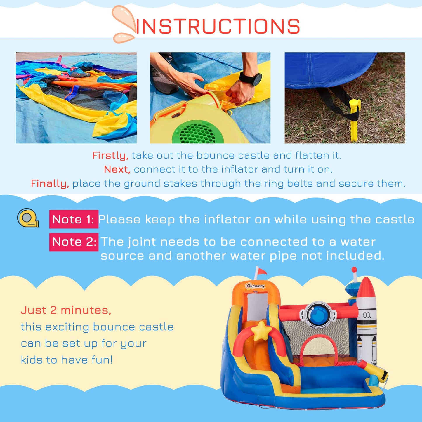 US Local 5-in-1 Kids Bounce House Inflatable Water Slide with Pool