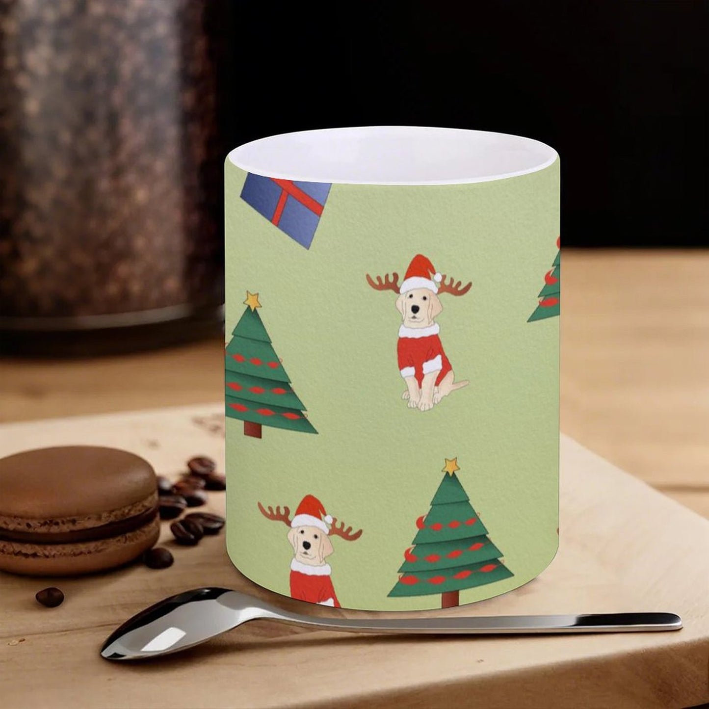 POD US Local White mug with full print, Christmas Trees, Gifts, Dogs 0078