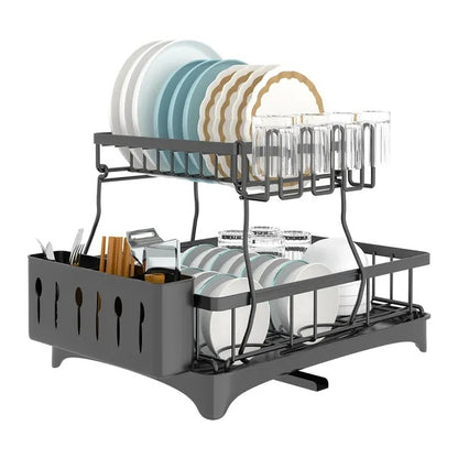 US Local Dish Drying Rack With Drainboard Detachable 2-Tier Dish Rack Drainer