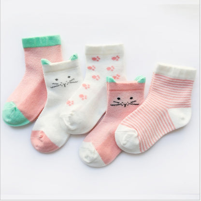 US Local Children's Socks Pack of 5 Colors Breathable Summer Cotton Socks for Boys and Girls